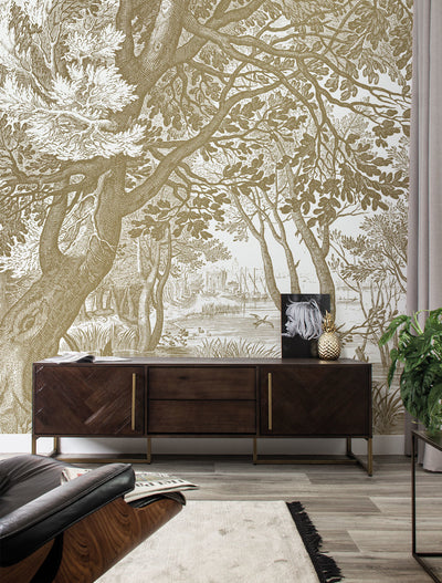 product image of Gold Metallic Wall Mural in Engraved Landscapes White by Kek Amsterdam 586