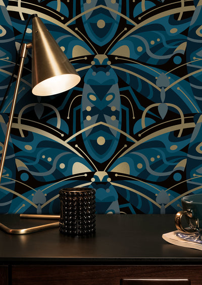 product image for Gold Metallic Wallpaper Art Deco Animaux in Beetle Blue by Kek Amsterdam 80