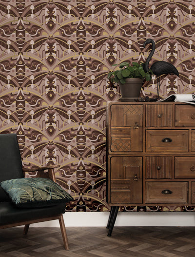 product image for Gold Metallic Wallpaper Art Deco Animaux in Beetle Taupe by Kek Amsterdam 30