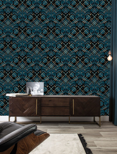 product image for Gold Metallic Wallpaper Art Deco Animaux in Butterfly Blue by Kek Amsterdam 0