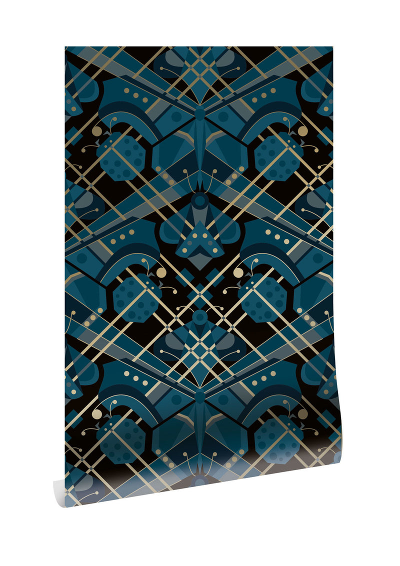 media image for Gold Metallic Wallpaper Art Deco Animaux in Butterfly Blue by Kek Amsterdam 293