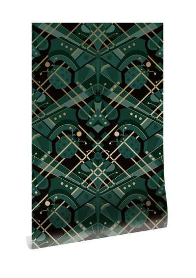 product image of Gold Metallic Wallpaper Art Deco Animaux in Butterfly Green by Kek Amsterdam 587