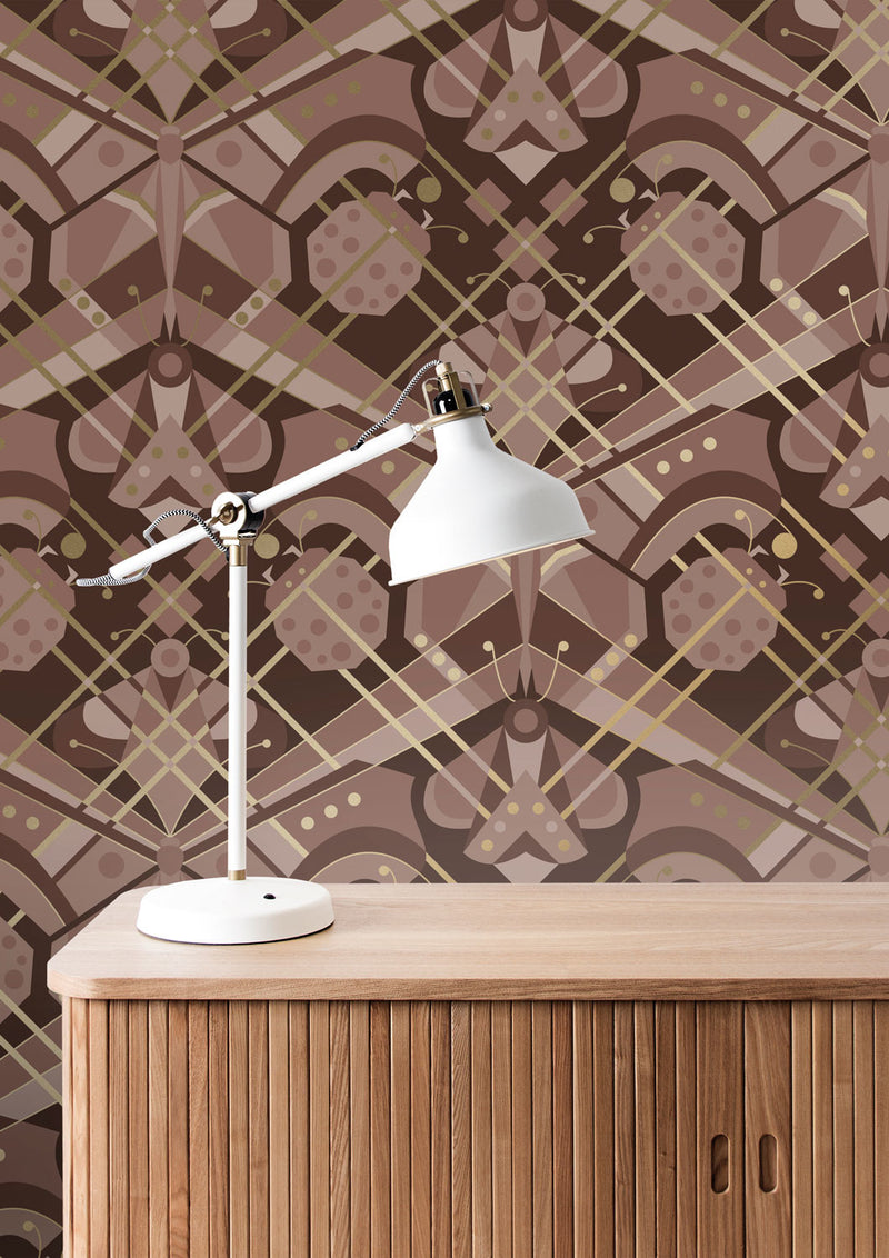 media image for Gold Metallic Wallpaper Art Deco Animaux in Butterfly Taupe by Kek Amsterdam 292