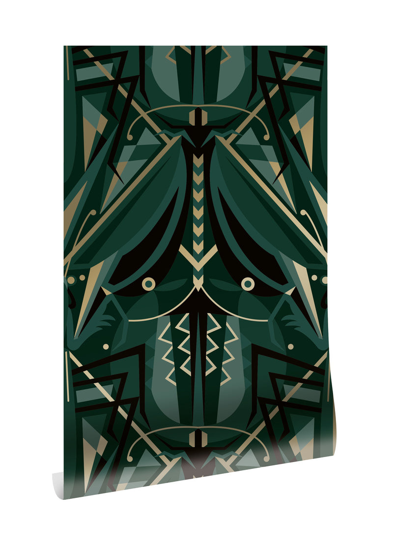 media image for Gold Metallic Wallpaper Art Deco Animaux in Grasshopper Green by Kek Amsterdam 244