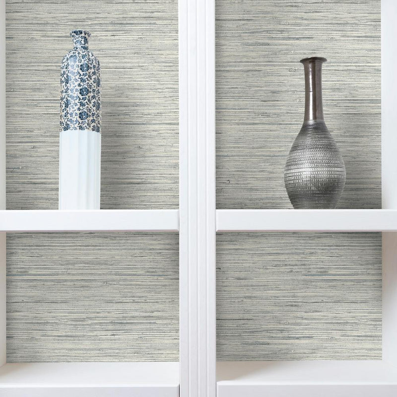 media image for Grasscloth Peel & Stick Wallpaper in Blue by RoomMates for York Wallcoverings 216