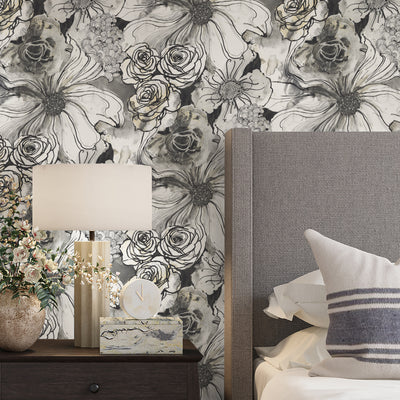 product image for Ink Rose Peel-and-Stick Wallpaper in Onyx by Harry & Grace 35