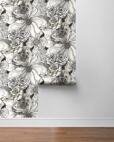 product image for Ink Rose Peel-and-Stick Wallpaper in Onyx by Harry & Grace 75