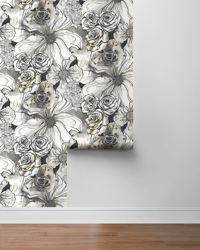 media image for Ink Rose Peel-and-Stick Wallpaper in Onyx by Harry & Grace 247