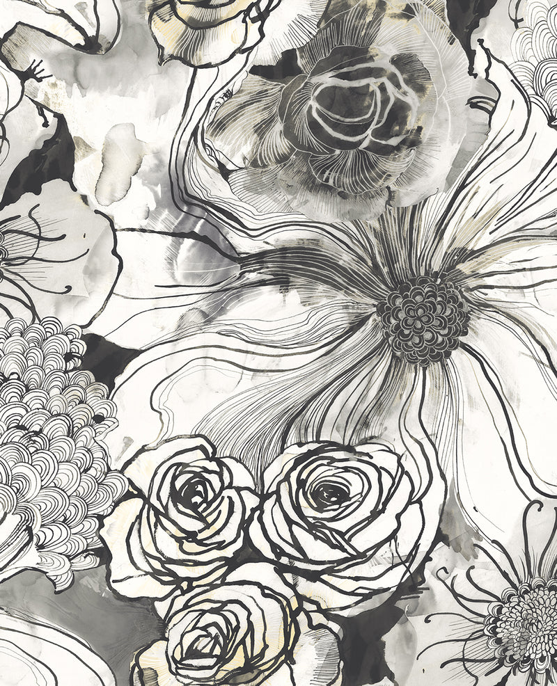 media image for Ink Rose Peel-and-Stick Wallpaper in Onyx by Harry & Grace 277