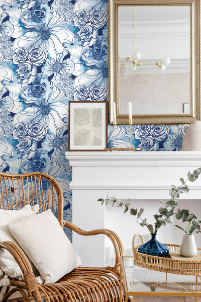 product image for Ink Rose Peel-and-Stick Wallpaper in Celtic Blue by Harry & Grace 55