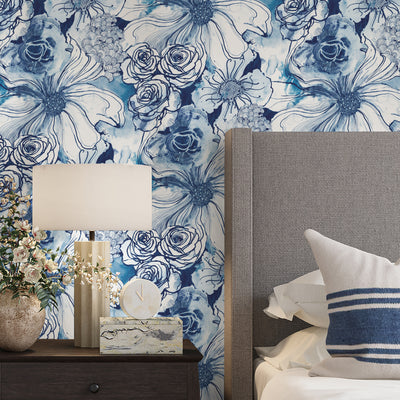 product image for Ink Rose Peel-and-Stick Wallpaper in Celtic Blue by Harry & Grace 32