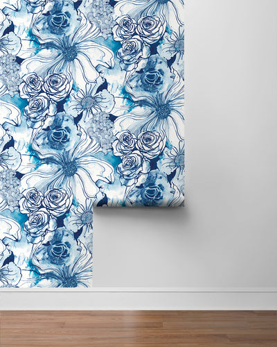 product image for Ink Rose Peel-and-Stick Wallpaper in Celtic Blue by Harry & Grace 15