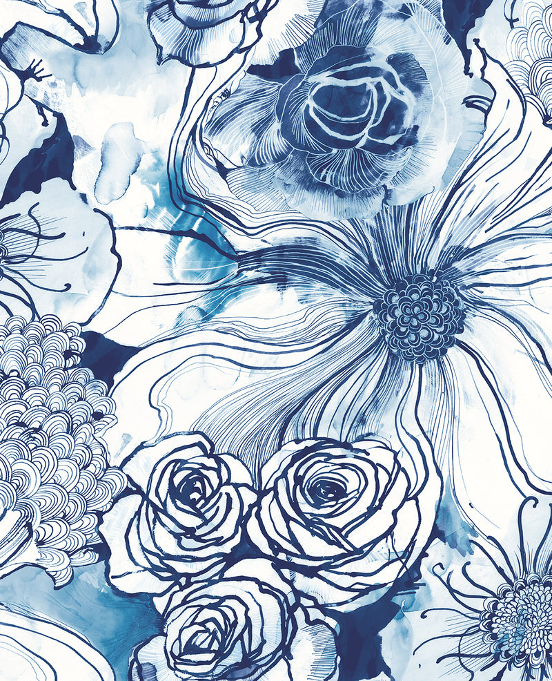 media image for Ink Rose Peel-and-Stick Wallpaper in Celtic Blue by Harry & Grace 231