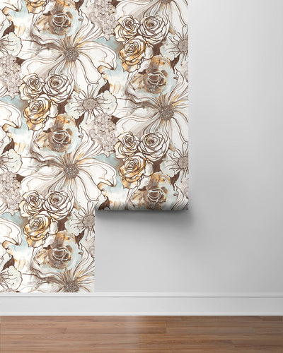 product image for Ink Rose Peel-and-Stick Wallpaper in Mocha/Blue Mist by Harry & Grace 80