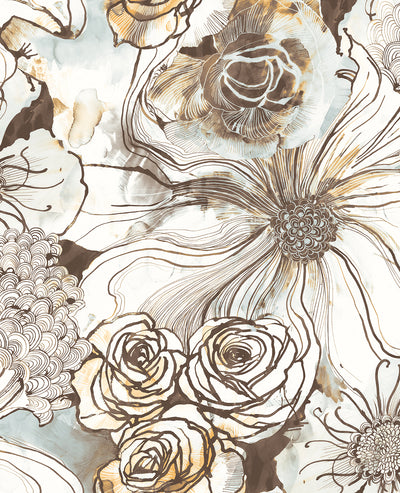 product image for Ink Rose Peel-and-Stick Wallpaper in Mocha/Blue Mist by Harry & Grace 71