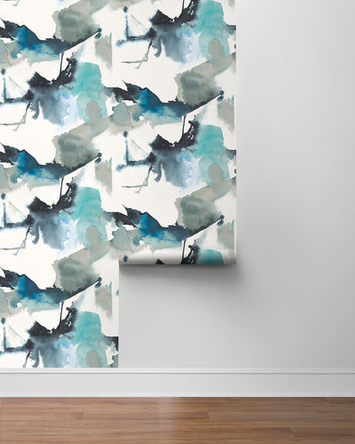 product image for Watercolor Block Peel-and-Stick Wallpaper in Blue Lagoon by Harry & Grace 64