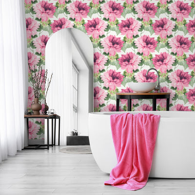 product image for Watercolor Floral Peel-and-Stick Wallpaper in Cerise Pink/Evergreen by Harry & Grace 4