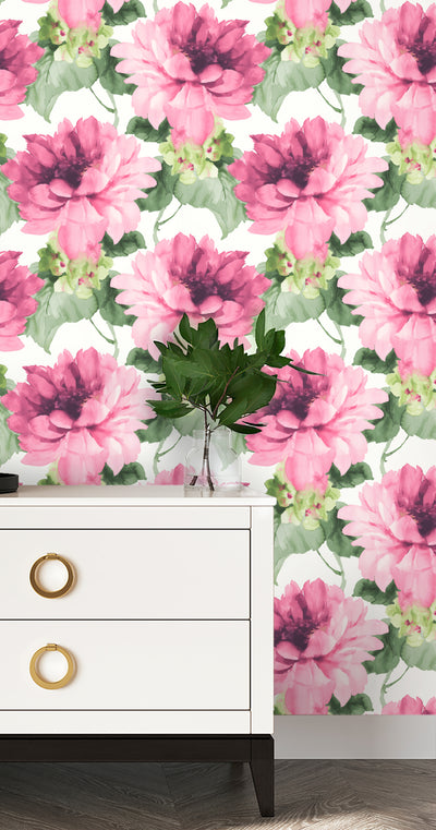 product image for Watercolor Floral Peel-and-Stick Wallpaper in Cerise Pink/Evergreen by Harry & Grace 12