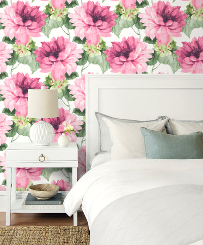 product image for Watercolor Floral Peel-and-Stick Wallpaper in Cerise Pink/Evergreen by Harry & Grace 53