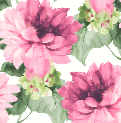 product image of Watercolor Floral Peel-and-Stick Wallpaper in Cerise Pink/Evergreen by Harry & Grace 554