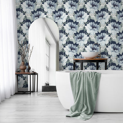 product image for Watercolor Floral Peel-and-Stick Wallpaper in Navy/Slate Green by Harry & Grace 93