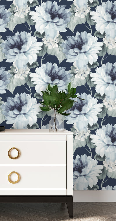 product image for Watercolor Floral Peel-and-Stick Wallpaper in Navy/Slate Green by Harry & Grace 46