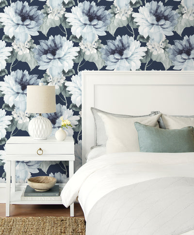 product image for Watercolor Floral Peel-and-Stick Wallpaper in Navy/Slate Green by Harry & Grace 46