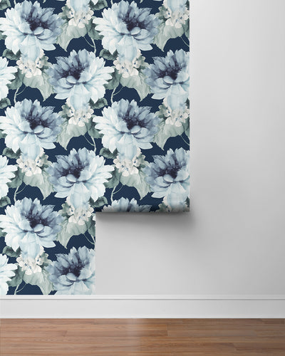 product image for Watercolor Floral Peel-and-Stick Wallpaper in Navy/Slate Green by Harry & Grace 18