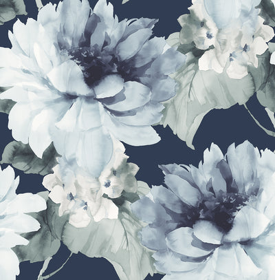 product image of Watercolor Floral Peel-and-Stick Wallpaper in Navy/Slate Green by Harry & Grace 581