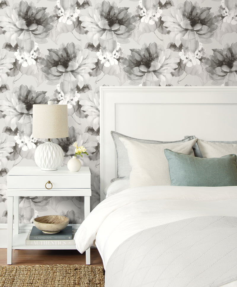 media image for Watercolor Floral Peel-and-Stick Wallpaper in Ash/Silver by Harry & Grace 298