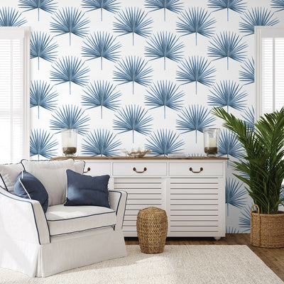 product image for Pacific Palm Peel & Stick Wallpaper in Coastal Blue 2