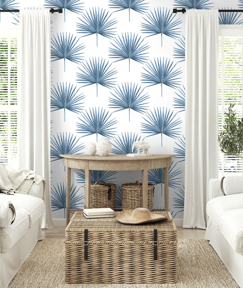 media image for Pacific Palm Peel & Stick Wallpaper in Coastal Blue 256