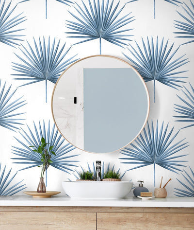 product image for Pacific Palm Peel & Stick Wallpaper in Coastal Blue 80