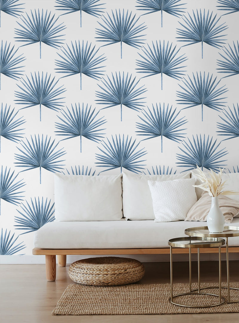 media image for Pacific Palm Peel & Stick Wallpaper in Coastal Blue 298