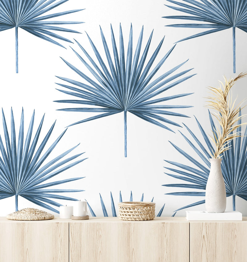 media image for Pacific Palm Peel & Stick Wallpaper in Coastal Blue 289