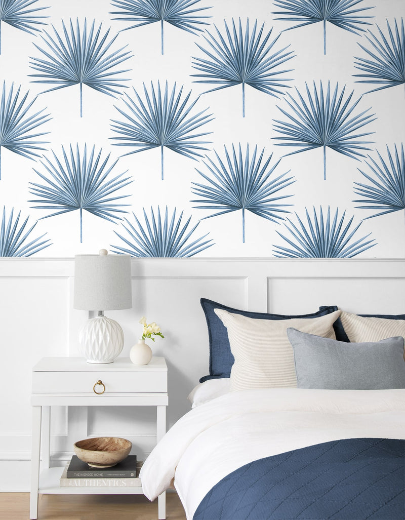media image for Pacific Palm Peel & Stick Wallpaper in Coastal Blue 286