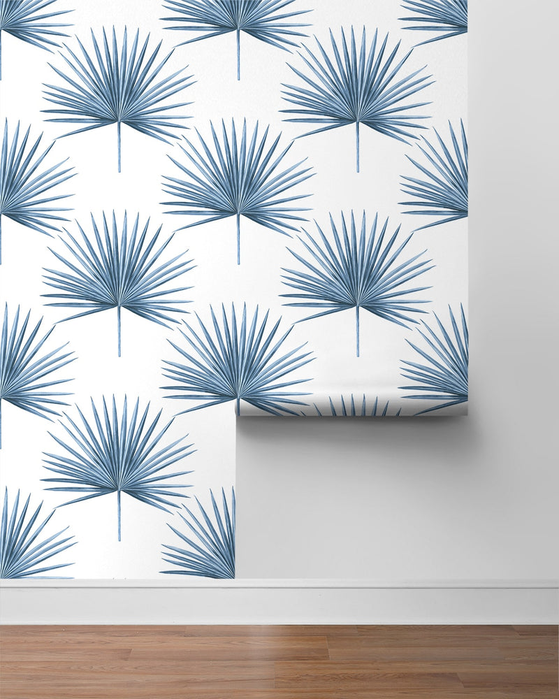 media image for Pacific Palm Peel & Stick Wallpaper in Coastal Blue 247