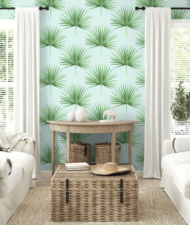 media image for Pacific Palm Peel & Stick Wallpaper in Celeste & Jade 210