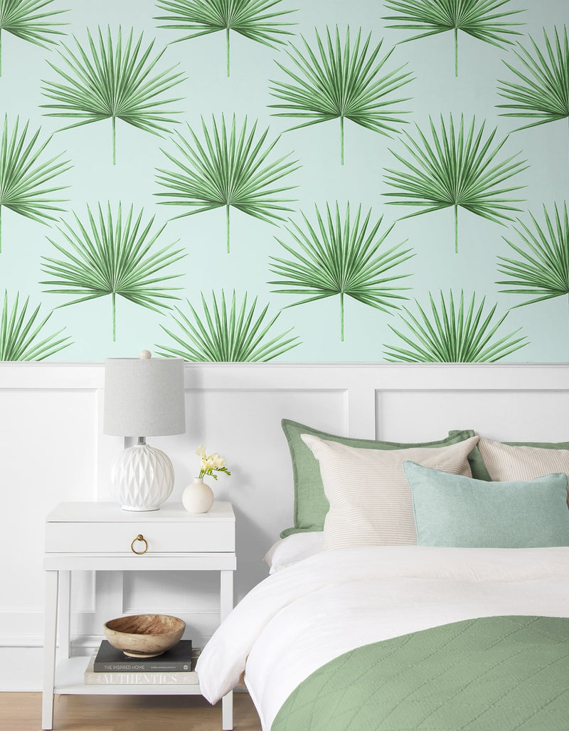 media image for Pacific Palm Peel & Stick Wallpaper in Celeste & Jade 274