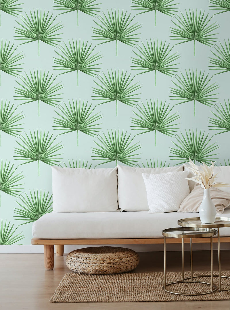 media image for Pacific Palm Peel & Stick Wallpaper in Celeste & Jade 25