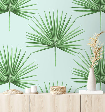 product image for Pacific Palm Peel & Stick Wallpaper in Celeste & Jade 48