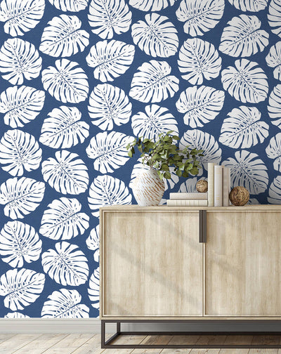 product image for Monstera Leaf Peel & Stick Wallpaper in Blue 96