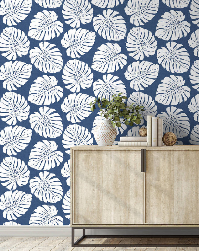 media image for Monstera Leaf Peel & Stick Wallpaper in Blue 270