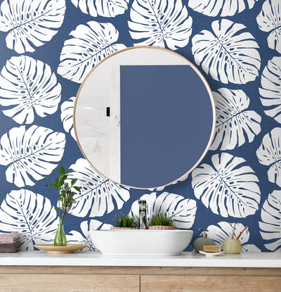 product image for Monstera Leaf Peel & Stick Wallpaper in Blue 75