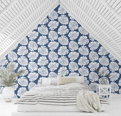 product image for Monstera Leaf Peel & Stick Wallpaper in Blue 47