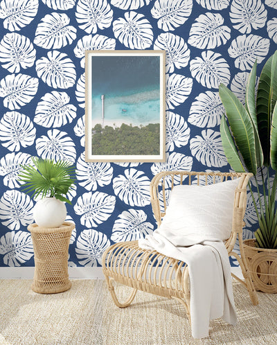 product image for Monstera Leaf Peel & Stick Wallpaper in Blue 58