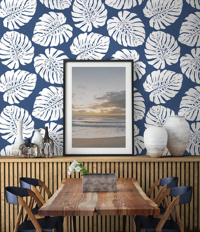 product image for Monstera Leaf Peel & Stick Wallpaper in Blue 78