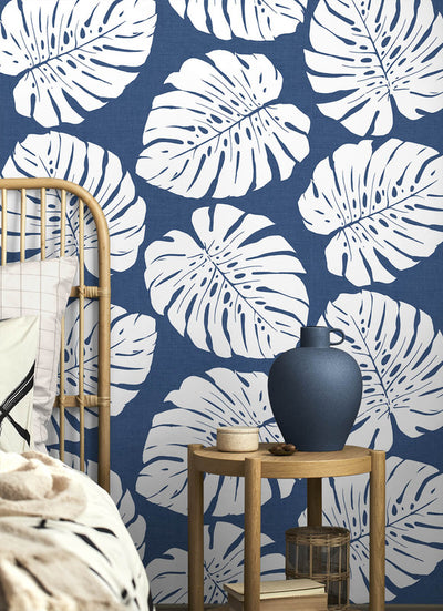 product image for Monstera Leaf Peel & Stick Wallpaper in Blue 14