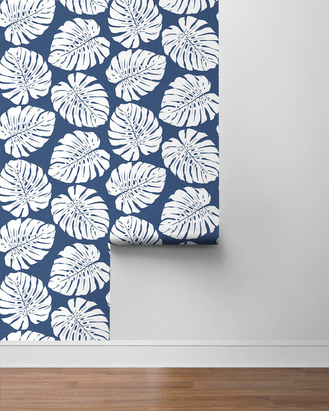 media image for Monstera Leaf Peel & Stick Wallpaper in Blue 271