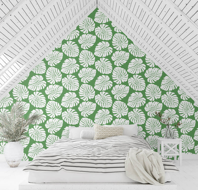 media image for Monstera Leaf Peel & Stick Wallpaper in Green 230